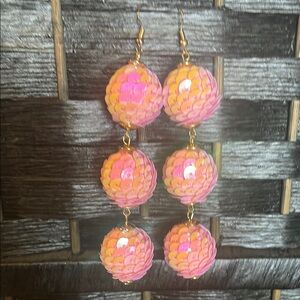 Pink and Gold Sequin Drop Earrings
